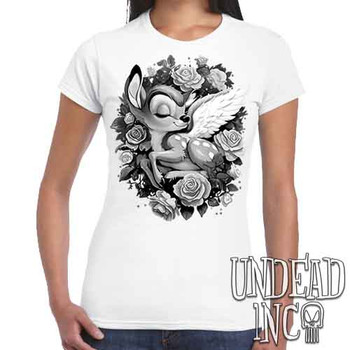 Bambi Cherub Black & Grey - Women's FITTED WHITE T-Shirt