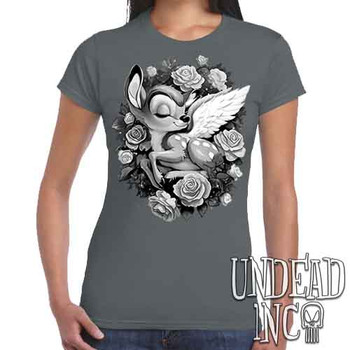 Bambi Cherub Black & Grey - Women's FITTED CHARCOAL T-Shirt