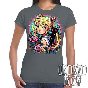 Sailor Scout Tattoo Art - Women's FITTED CHARCOAL T-Shirt