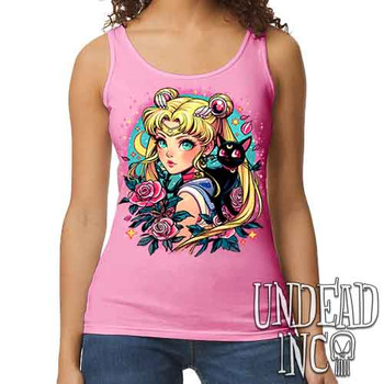 Sailor Scout Tattoo Art - Ladies PINK Singlet Tank