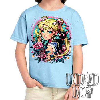 Sailor Moon Tattoo Art - Kids Unisex BLUE Girls and Boys T shirt