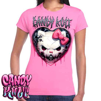 Hardcore Kitty Fright Candy - Women's FITTED PINK T-Shirt