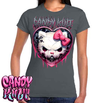 Hardcore Kitty Fright Candy - Women's FITTED CHARCOAL T-Shirt
