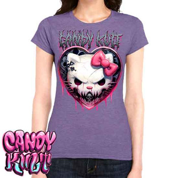 Hardcore Kitty Fright Candy - Women's FITTED HEATHER PURPLE T-Shirt