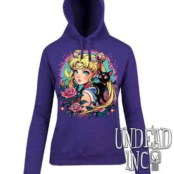 Sailor Moon Tattoo Art - Ladies / Juniors PURPLE Fleece Hoodie