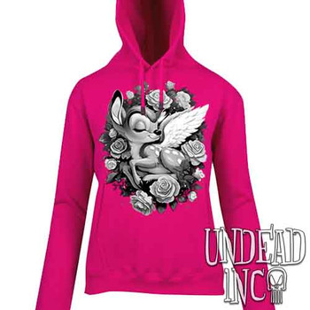 Bambi Cherub Black & Grey - Ladies / Juniors HOT PINK Fleece Hoodie