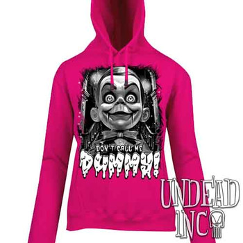 Slappy Don't Call Me Dummy Black & Grey - Ladies / Juniors HOT PINK Fleece Hoodie