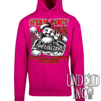 Stay Puft Marshmallows Black & Red - Mens / Unisex HOT PINK Fleece Hoodie