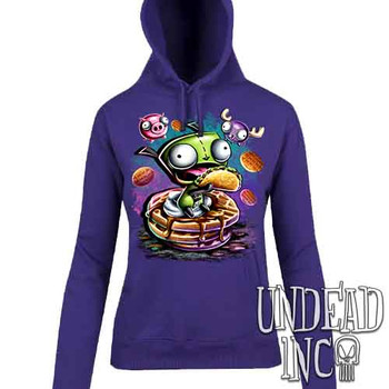 Invader Zim Gir Waffles - Ladies / Juniors PURPLE Fleece Hoodie