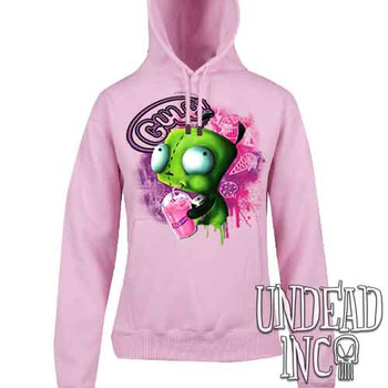 Invader Zim Gir Slurpin - Ladies / Juniors LIGHT PINK Fleece Hoodie