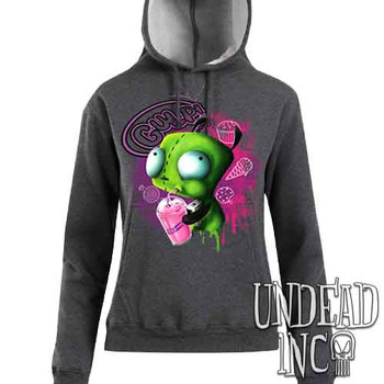 Invader Zim Gir Slurpin - Ladies / Juniors DARK MARL Fleece Hoodie