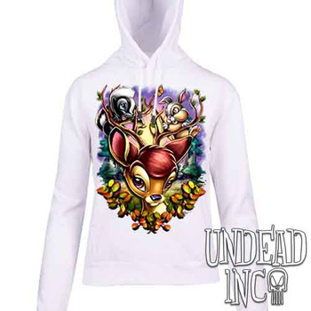 Bambi Woodland Antlers - Ladies / Juniors WHITE Fleece Hoodie