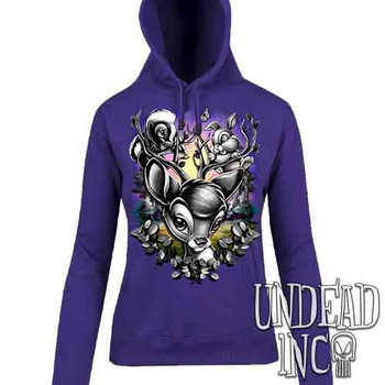 Bambi Woodland Antlers Black & Grey - Ladies / Juniors PURPLE Fleece Hoodie