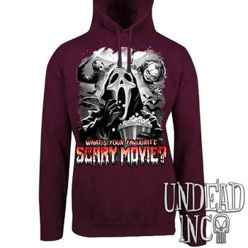 What's your favourite scary movie? Black & Grey - Mens / Unisex MAROON Fleece Hoodie