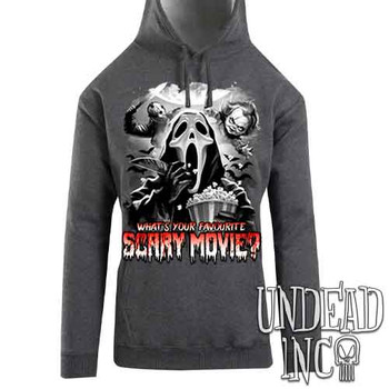 What's your favourite scary movie? Black & Grey - Mens / Unisex DARK MARL Fleece Hoodie