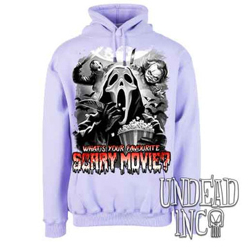 What's your favourite scary movie? Black & Grey - Mens / Unisex LAVENDER Fleece Hoodie