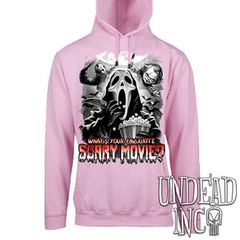 What's your favourite scary movie? Black & Grey - Mens / Unisex LIGHT PINK Fleece Hoodie