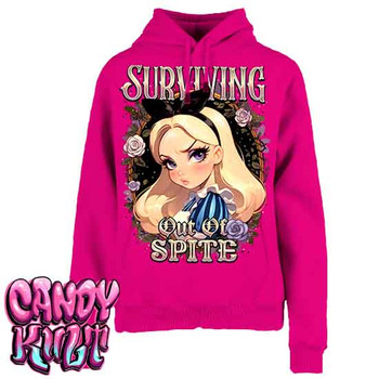 Surviving Out Of Spite Candy Toons - Ladies / Juniors HOT PINK Fleece Hoodie