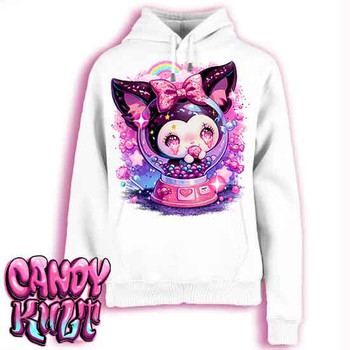 Dark Delights Gumball Machine Kawaii Candy - Ladies / Juniors WHITE Fleece Hoodie