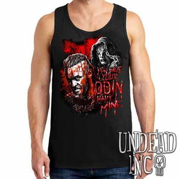 Vikings Ragnar & The Seer - Odin Black Grey Red Mens Tank Singlet