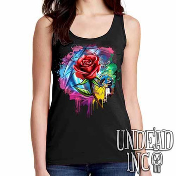 Beauty and the Beast Enchanted Rose Dripping Stained Glass - Ladies Singlet Tank