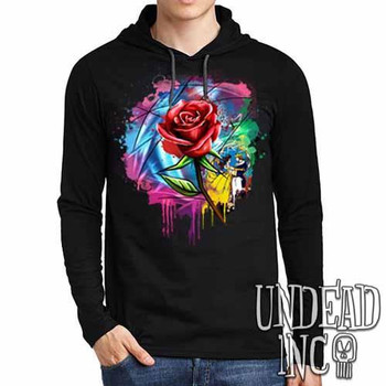 Beauty and the Beast Enchanted Rose Dripping Stained Glass - Mens Long Sleeve Hooded Shirt