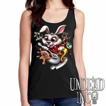 Alice In Wonderland White Rabbit I'm Late Teacup  - Ladies Singlet Tank