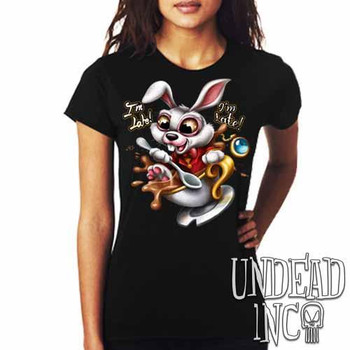 Alice In Wonderland White Rabbit I'm Late Teacup  - Ladies T Shirt