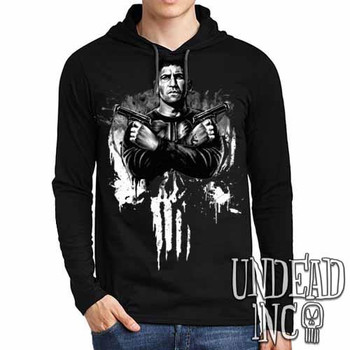 Punisher Black & Grey - Mens Long Sleeve Hooded Shirt