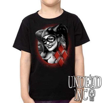 Dc Comics Batman Harley Quinn black grey  - Kids Unisex Girls and Boys T shirt Clothing