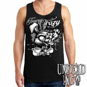 Alice In Wonderland Hare Teacup Crazy Black & Grey - Mens Tank Singlet