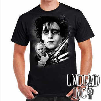 Edward Scissorhands  & Vincent Price - Mens T Shirt Black & Grey