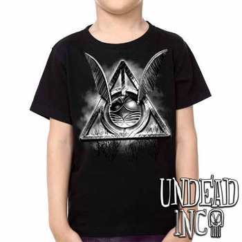 Deathly Hallows Snitch -  Kids Unisex Girls and Boys T shirt Black & Grey