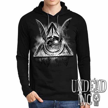 Deathly Hallows Snitch Mens Long Sleeve Hooded Shirt Black & Grey
