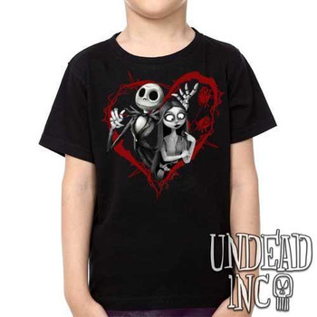 Nightmare Before Christmas Jack and Sally Black Grey  - Kids Unisex Girls and Boys T shirt Clothing