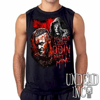 Vikings Ragnar & The Seer - Odin Mens Sleeveless Shirt Black Grey Red Variant