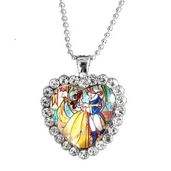 Beauty and the Beast Crystal Stain Glass Heart Necklace