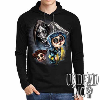 Coraline Button Eyes Mens Long Sleeve Hooded Shirt