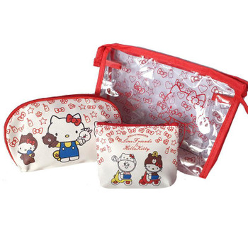 Sanrio Hello Kitty Pu Leather Makeup Cosmetics & Travel Bag Set Of 3