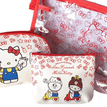 Sanrio Hello Kitty Pu Leather Makeup Cosmetics & Travel Bag Set Of 3