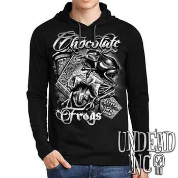 Harry Potter Chocolate Frogs - Black & Grey Mens Long Sleeve Hooded Shirt