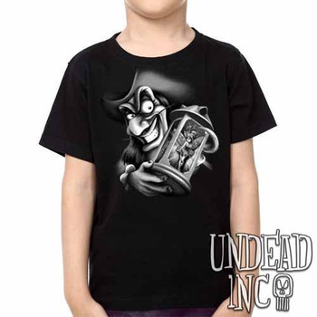 Tinkerbell and Captain Hook - Kids Unisex Girls and Boys T shirt Black Grey