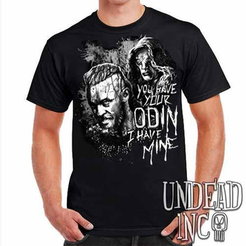 Vikings Ragnar & The Seer - Odin - Mens T Shirt Black Grey