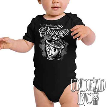 Beauty and the Beast Chip Teacup Black & Grey - Infant Onesie Romper