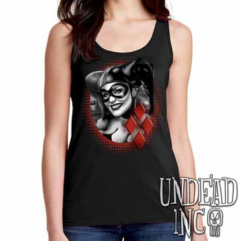 Harley Quinn - Ladies Singlet Tank - BLACK GREY