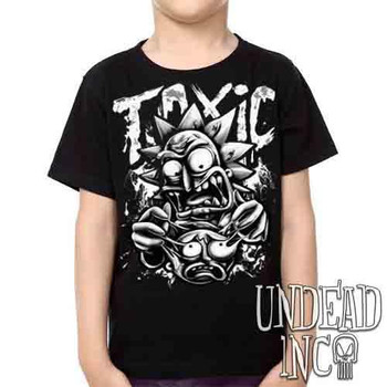 Rick Turning Toxic Black & Grey -  Kids Unisex Girls and Boys T shirt Clothing