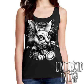 Alice In Wonderland White Rabbit Black & Grey - Ladies Singlet Tank