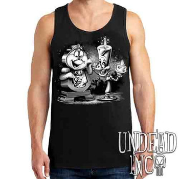 Cogsworth & Lumiere Enchanted Black & Grey - Mens Tank Singlet