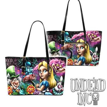 Alice In Wonderland Mad World Large Pu Leather Handbag / Shoulder Bag