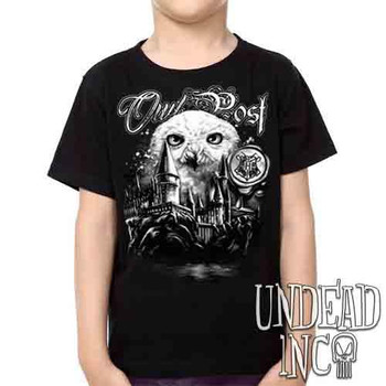 Owl Post Harry Potter Black & Grey -  Kids Unisex Girls and Boys T shirt